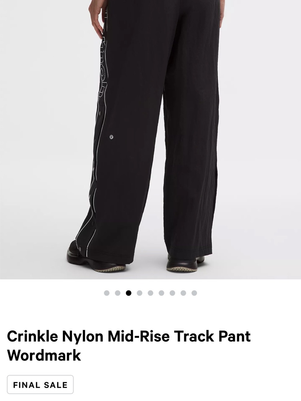 Authentic Lululemon Athletica Crinkle Nylon Mid Rise Track Pants - Wordmark - Picture 6 of 9